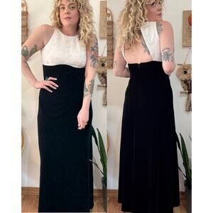 90s Black and White Beaded Gown size 12